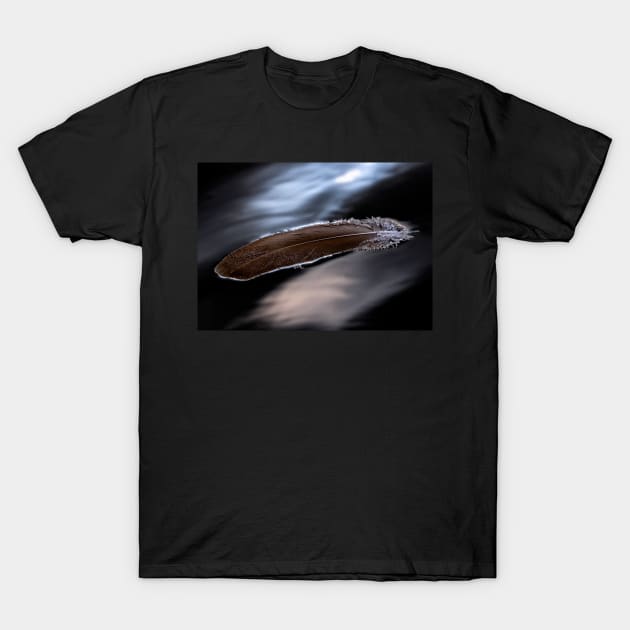 A Feather Floating on a Cold Lake T-Shirt by jecphotography